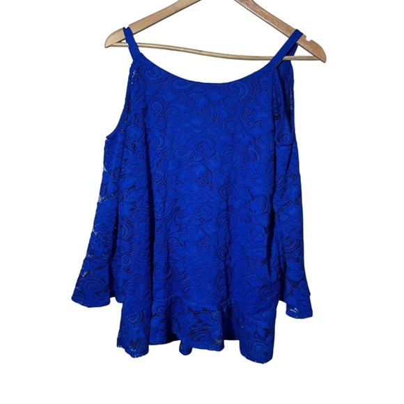 INC International Concepts Blue Cold Shoulder Lace Blouse Size 1x NWT Brand New - Picture 3 of 8